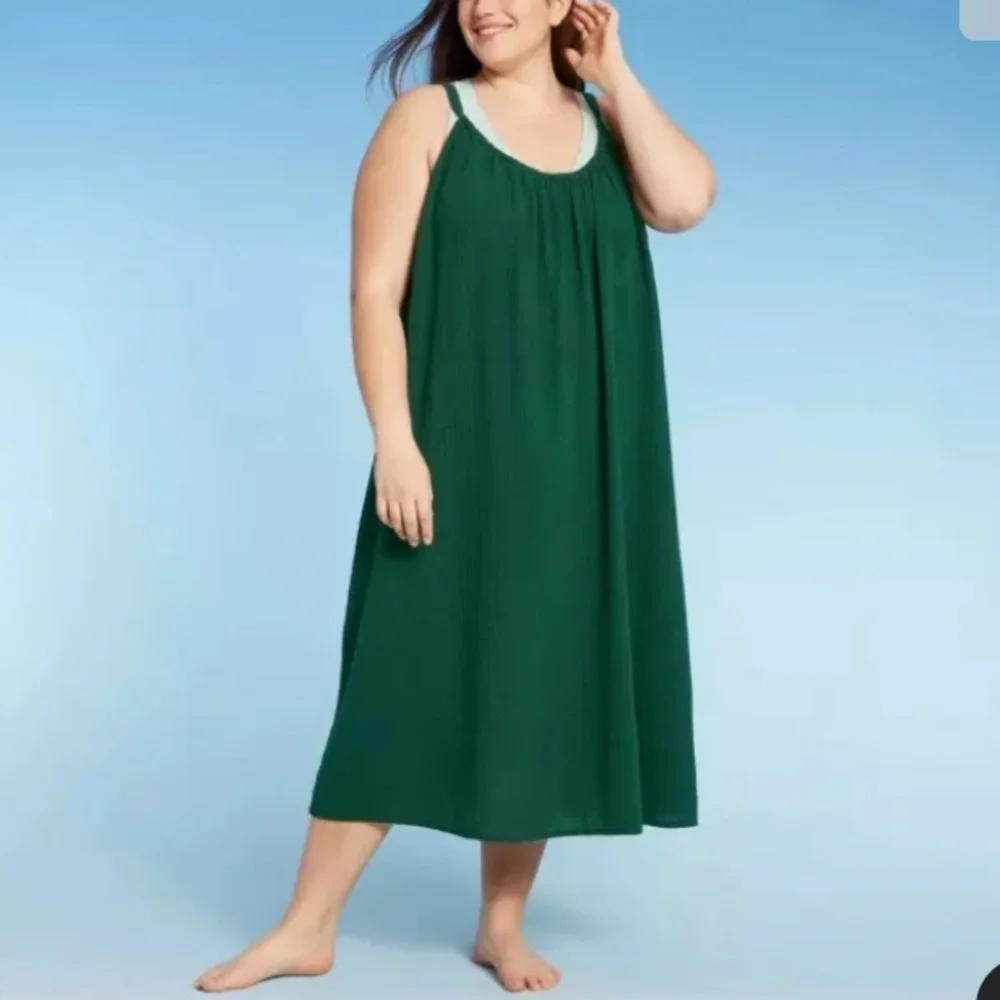 (L/XL)- Kona Sol Women's Plus Midi Cover up Dress